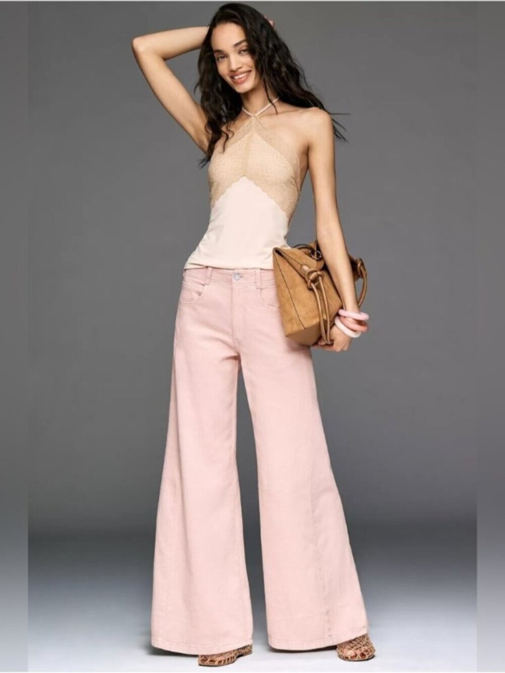 NWT Size 34 - Pilcro Adi Mid-Rise Clean-Hem Flare Pants Blush Pink (US$ 148)